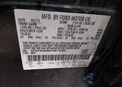 2015 Ford Edge Titanium z USA, uszkodzony, nr VIN 2FMTK4K88FBB13554